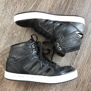Adidas neo black leather leopard high tops size 9